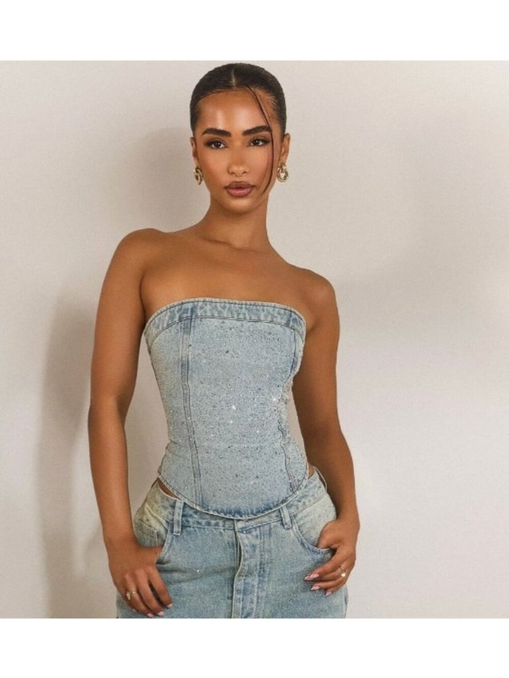 Mars The Label The Kai Rhinestone Corset in Blue Size XS